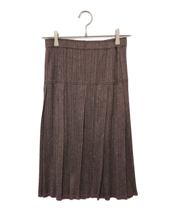 [Pre-owned] PLEATS PLEASE Pleated long skirt with nep tweed transfer pattern PP12-JG267 on Sale