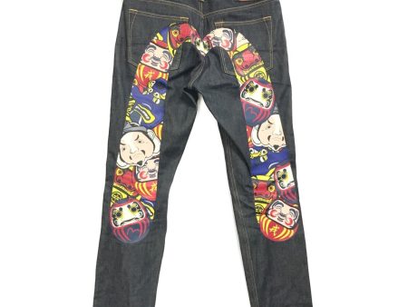 [Pre-owned] EVISU Carrot-fit Denim Jeans with Allover Daruma Daicock Print Hot on Sale