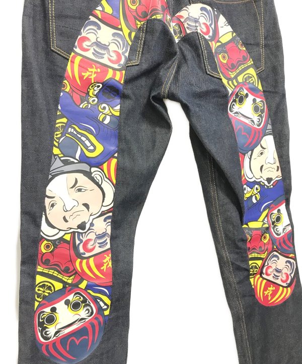 [Pre-owned] EVISU Carrot-fit Denim Jeans with Allover Daruma Daicock Print Hot on Sale